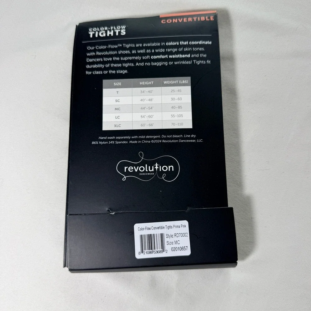 Revolution Color-Flow Convertible Dance Tights Prima Pink RD70002 Child MC New